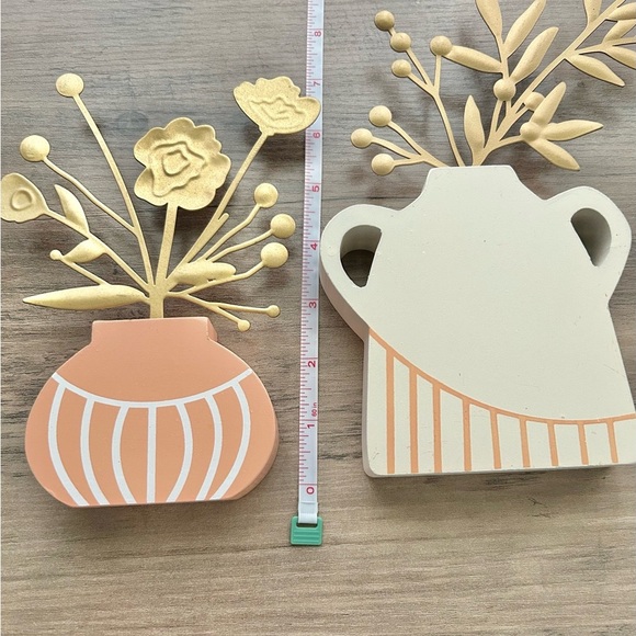 Set of (2) Ashland Decorative Wooden Vases with Gold Metal Accents - Picture 6 of 7